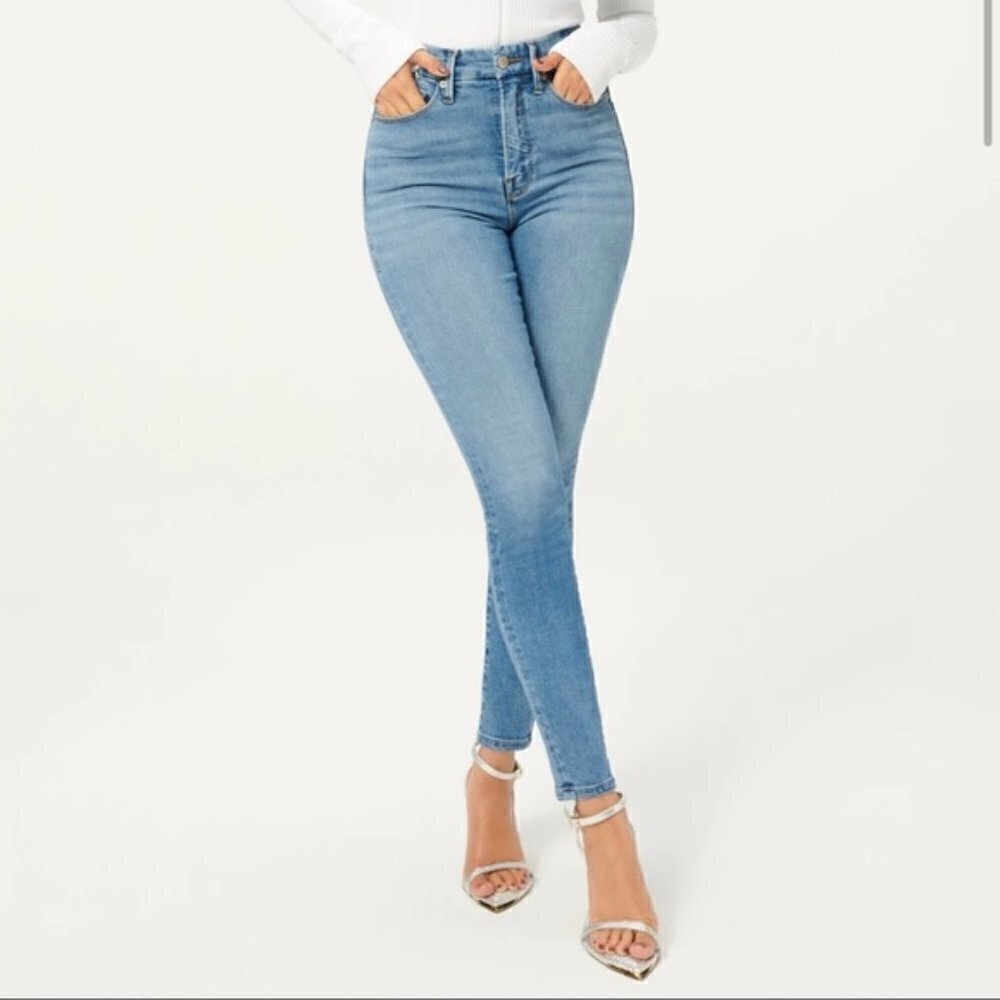 Good American Good Waist Medium Wash‎ High Rise Skinny Jeans 2/26